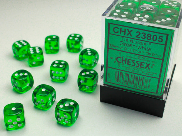 Dice - Chessex - D6 Set (36 ct.) - 12mm - Translucent - Green/White