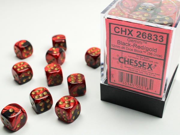 Dice - Chessex - D6 Set (36 ct.) - 12mm - Gemini - Black Red Gold/Black