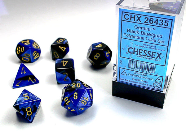 Dice - Chessex - Polyhedral Set (7 ct.) - 16mm - Gemini - Black Blue/Gold