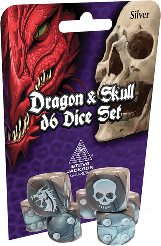 Dice - Steve Jackson Games - D6 Set (6 ct.) - 16mm - Dragon and Skull (Silver)