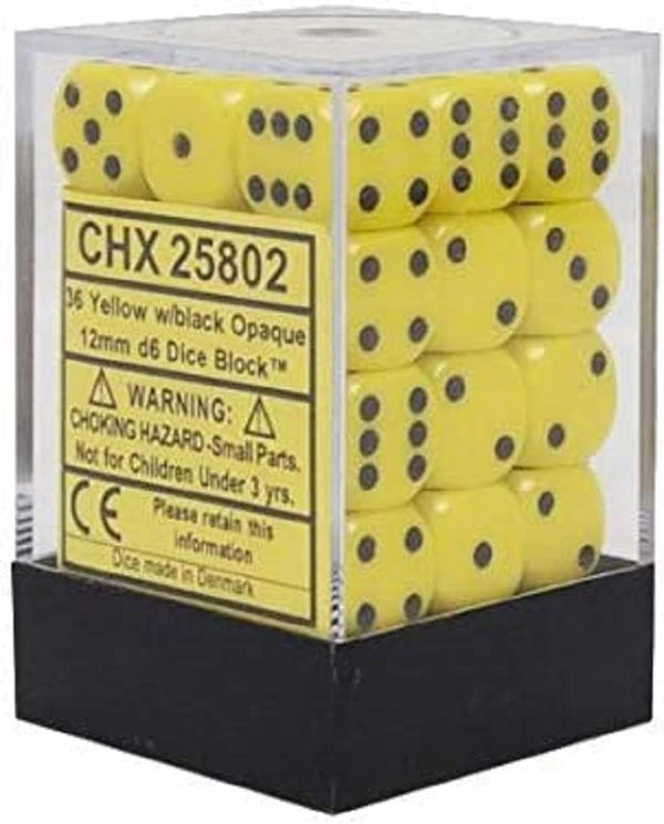 Dice - Chessex - D6 Set (36 ct.) - 12mm - Opaque - Yellow/Black