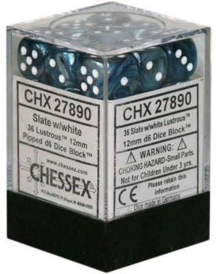 Dice - Chessex - D6 Set (36 ct.) - 12mm - Lustrous - Slate/White