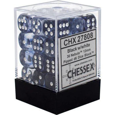 Dice - Chessex - D6 Set (36 ct.) - 12mm - Nebula - Black/White