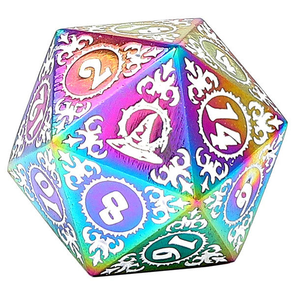 Dice - Hymgho - Polyhedral Set (7 ct.) - 16mm - Solid Metal - Rainbow with White - Wizard