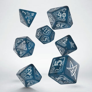 Dice - Q-Workshop - Polyhedral Set (7 ct.) - 16mm - Call of Cthulhu Dice Set - Abyssal & White