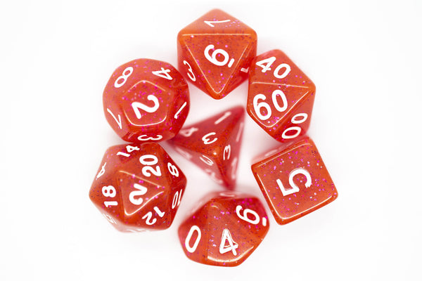 Dice - Old School - Polyhedral Set (7 ct.) - Sparkle - Translucent Red
