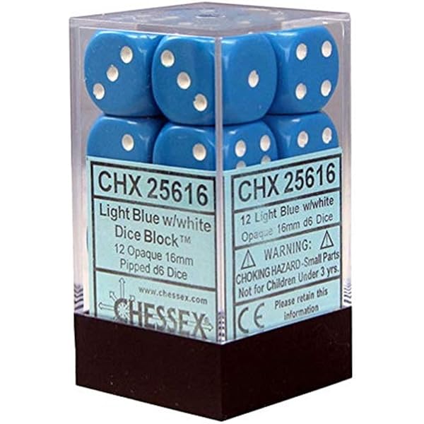 Dice - Chessex - D6 Set (12 ct.) - 16mm - Opaque - Light Blue/White