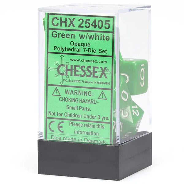Dice - Chessex - Polyhedral Set (7 ct.) - 16mm - Opaque - Green/White