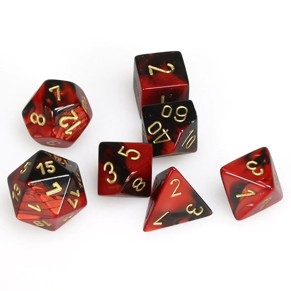 Dice - Chessex - Polyhedral Set (7 ct.) - 16mm - Gemini - Black Red/Gold