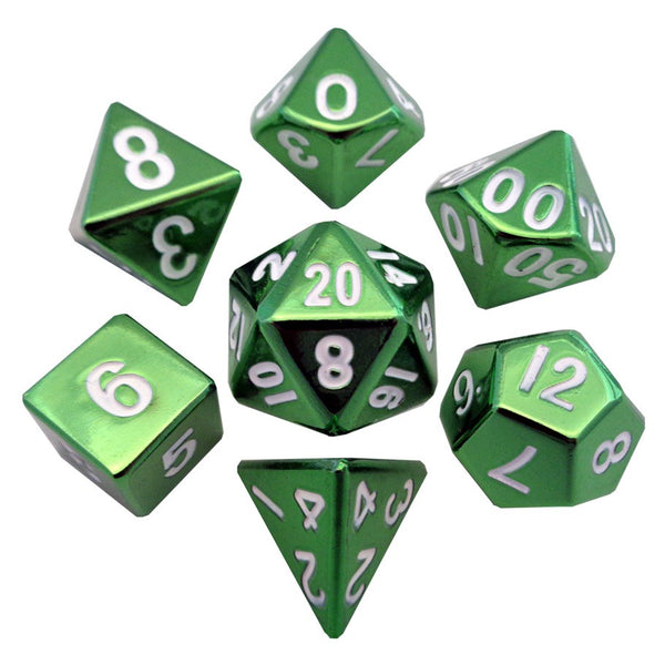Dice - Metallic Dice Games - Polyhedral Set (7 ct.) - 16mm - Metal Green/White
