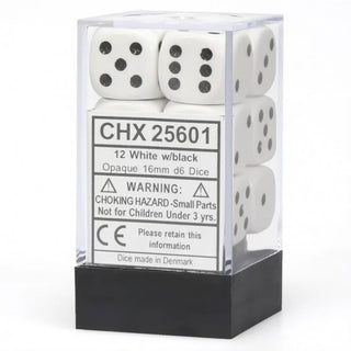 Dice - Chessex - D6 Set (12 ct.) - 16mm - Opaque - White/Black