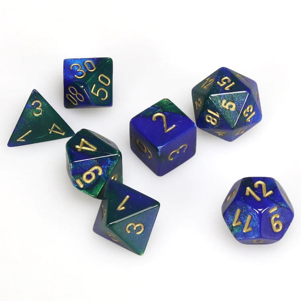 Dice - Chessex - Polyhedral Set (7 ct.) - 16mm - Gemini - Blue Green/Gold