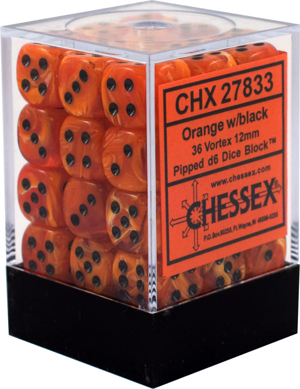 Dice - Chessex - D6 Set (36 ct.) - 12mm - Vortex - Orange/Black