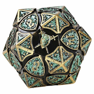 Dice - Hymgho - Polyhedral Set (7 ct.) - 16mm - Solid Metal - Ancient Bronze with Green Glitter - Fighter