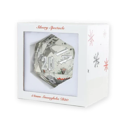 Dice - Sirius - 20-Sided (1 ct.) - 54mm - Snow Globe - Silver Glitter, Red/Green Snowflakes