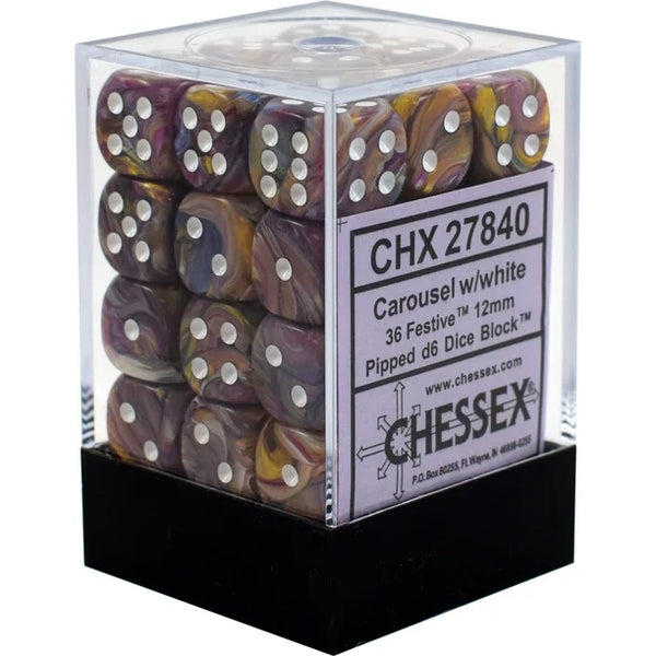 Dice - Chessex - D6 Set (36 ct.) - 12mm - Festive - Carousel/White