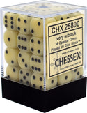 Dice - Chessex - D6 Set (36 ct.) - 12mm - Opaque - Ivory/Black