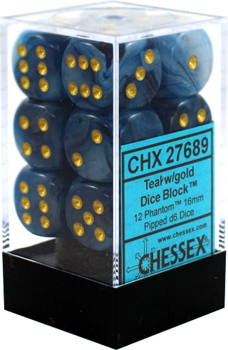 Dice - Chessex - D6 Set (12 ct.) - 16mm - Phantom - Teal/Gold