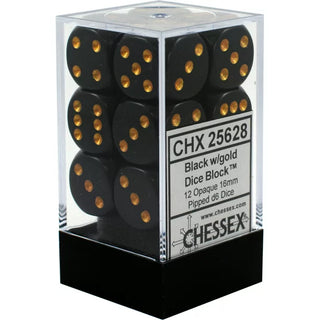 Dice - Chessex - D6 Set (12 ct.) - 16mm - Opaque - Black/Gold