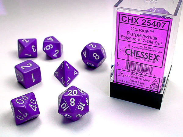 Dice - Chessex - Polyhedral Set (7 ct.) - 16mm - Opaque - Purple/White