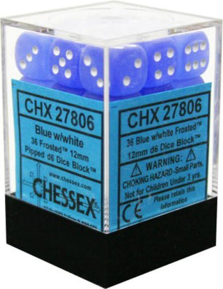 Dice - Chessex - D6 Set (36 ct.) - 12mm - Frosted - Blue/White