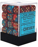 Dice - Chessex - D6 Set (36 ct.) - 12mm - Gemini - Red/Teal/Gold