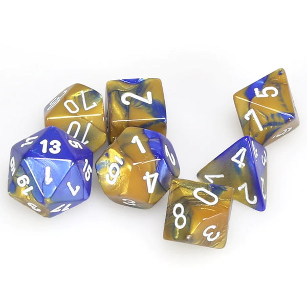 Dice - Chessex - Polyhedral Set (7 ct.) - 16mm - Gemini - Blue Gold/White
