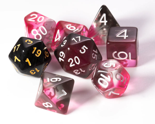 Dice - Sirius - Polyhedral RPG Set (8 ct.) - 16mm - Pink, Clear, Black Resin