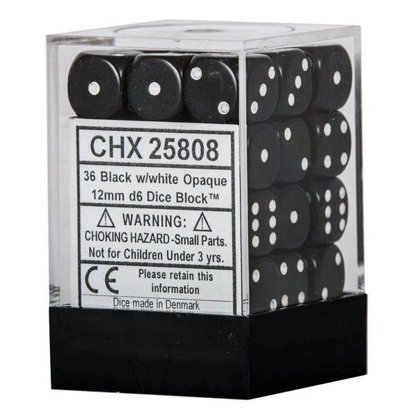 Dice - Chessex - D6 Set (36 ct.) - 12mm - Opaque - Black/White