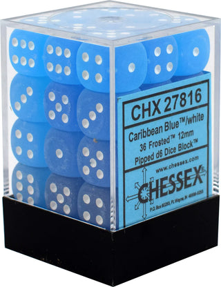 Dice - Chessex - D6 Set (36 ct.) - 12mm - Frosted - Caribbean Blue/White