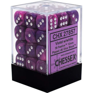 Dice - Chessex - D6 Set (36 ct.) - 12mm - Festive - Violet/White