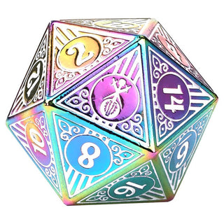 Dice - Hymgho - Polyhedral Set (7 ct.) - 16mm - Solid Metal - Rainbow with White - Bard