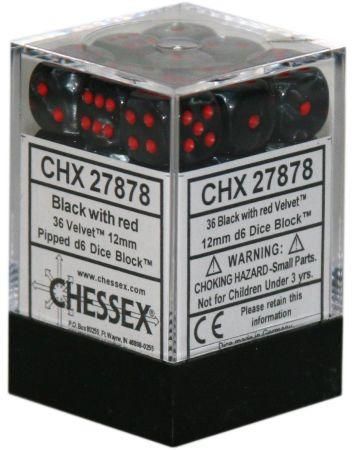 Dice - Chessex - D6 Set (36 ct.) - 12mm - Velvet - Black/Red