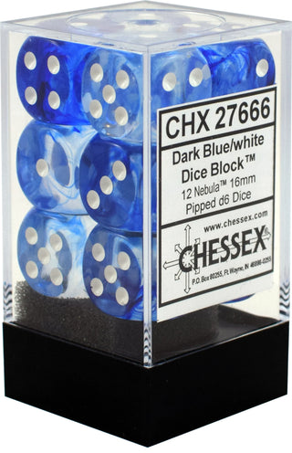 Dice - Chessex - D6 Set (12 ct.) - 16mm - Nebula - Dark Blue/White/Black