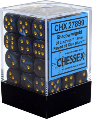 Dice - Chessex - D6 Set (36 ct.) - 12mm - Lustrous - Shadow/Gold/Black