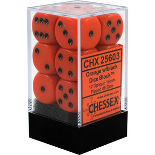 Dice - Chessex - D6 Set (12 ct.) - 16mm - Opaque - Orange/Black