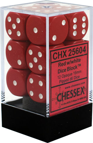 Dice - Chessex - D6 Set (12 ct.) - 16mm - Opaque - Red/White