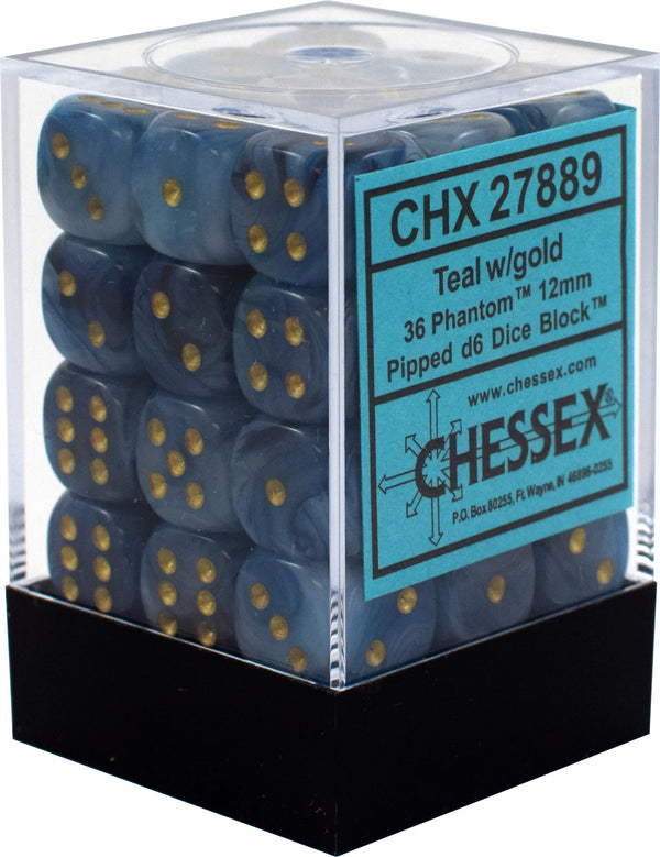 Dice - Chessex - D6 Set (36 ct.) - 12mm - Phantom - Teal/Gold