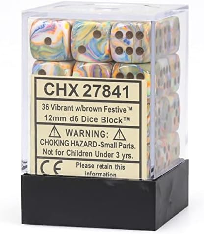 Dice - Chessex - D6 Set (36 ct.) - 12mm - Festive - Vibrant/Brown