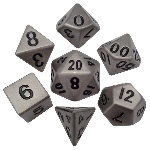 Dice - Metallic Dice Games - Polyhedral Set (7 ct.) - 16mm - Metal Antique Silver