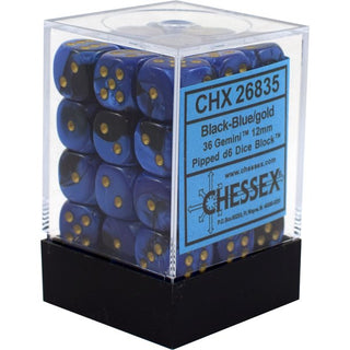 Dice - Chessex - D6 Set (36 ct.) - 12mm - Gemini - Black Blue Gold/Black