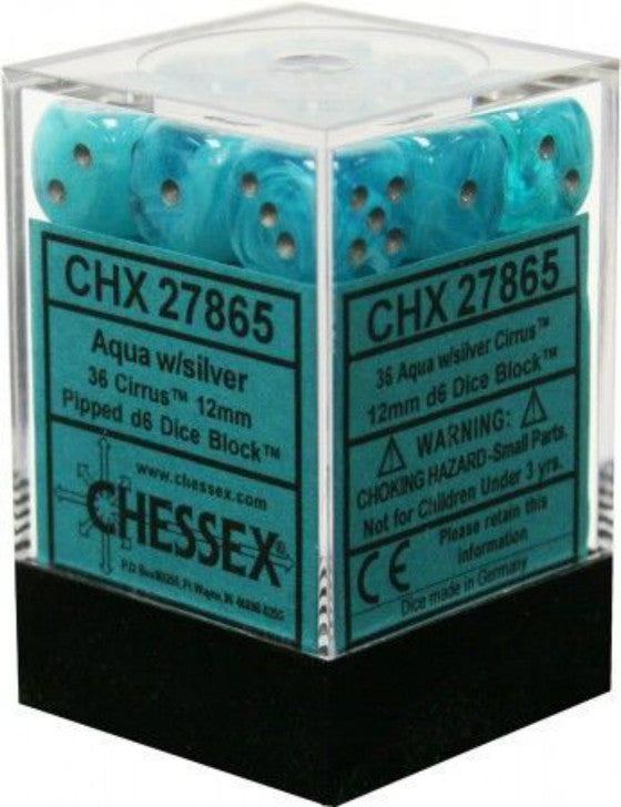 Dice - Chessex - D6 Set (36 ct.) - 12mm - Cirrus - Aqua/Silver