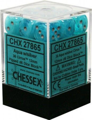 Dice - Chessex - D6 Set (36 ct.) - 12mm - Cirrus - Aqua/Silver