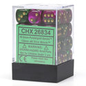 Dice - Chessex - D6 Set (36 ct.) - 12mm - Gemini - Green Purple Gold/Black