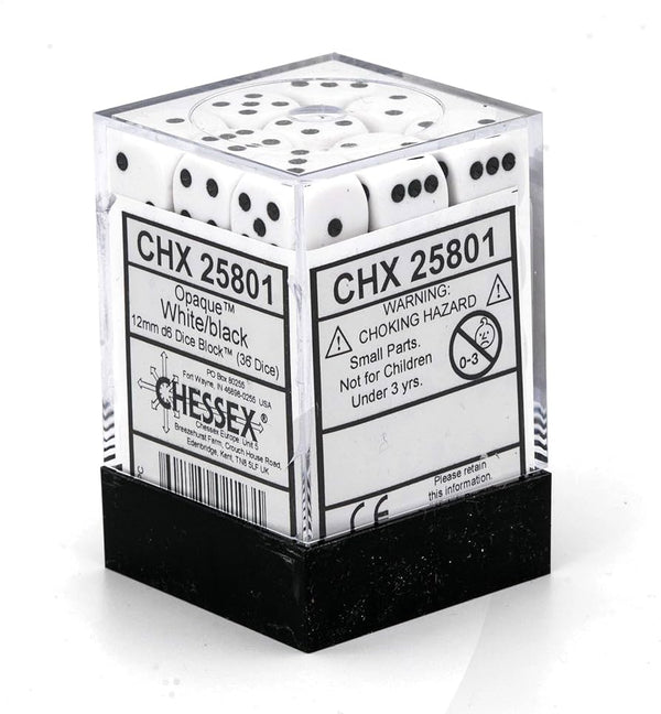 Dice - Chessex - D6 Set (36 ct.) - 12mm - Opaque - White/Black