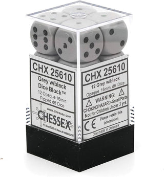 Dice - Chessex - D6 Set (12 ct.) - 16mm - Opaque - Grey/Black