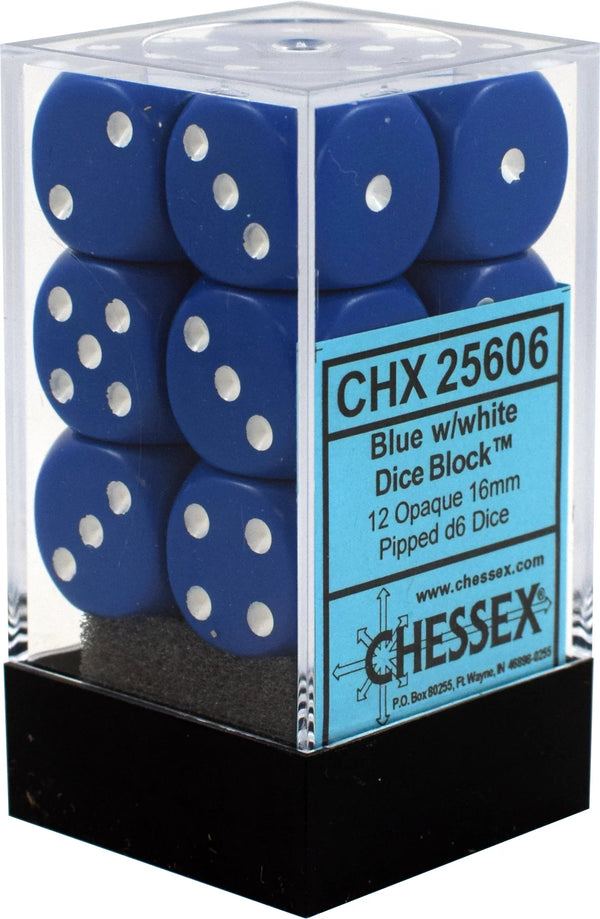 Dice - Chessex - D6 Set (12 ct.) - 16mm - Opaque - Blue/White