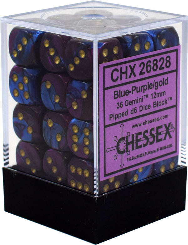 Dice - Chessex - D6 Set (36 ct.) - 12mm - Gemini - Blue Purple/Gold