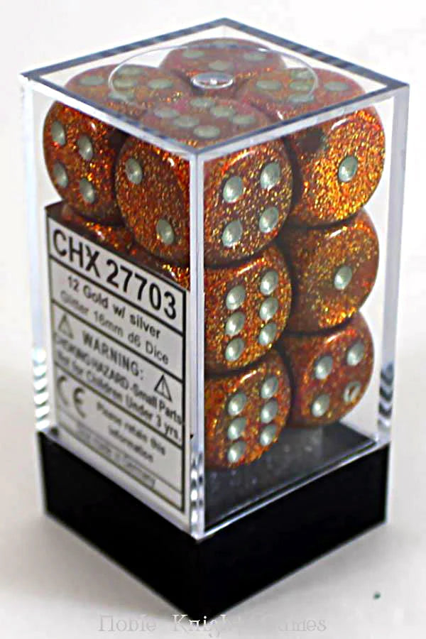 Dice - Chessex - D6 Set (12 ct.) - 16mm - Glitter - Gold/Silver