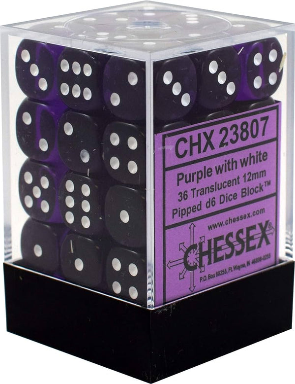 Dice - Chessex - D6 Set (36 ct.) - 12mm - Translucent - Purple/White